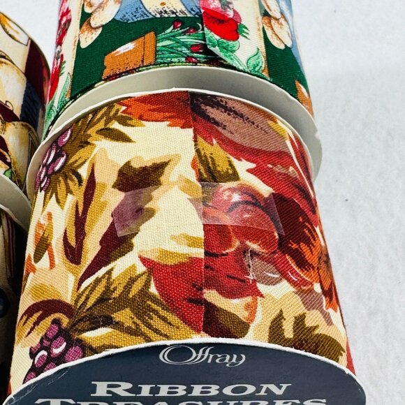 Offray Vintage Ribbon Fall Garden Fabric Craft Rolls 2-5/8" Wide - Used (4-Pack) - Picture 4 of 7
